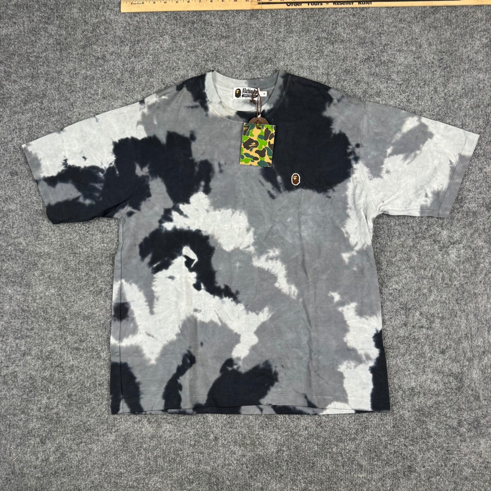 A Bathing Ape T-Shirt Mens Size M Black Tie Dye Husen One Point Relaxed Fit NWT